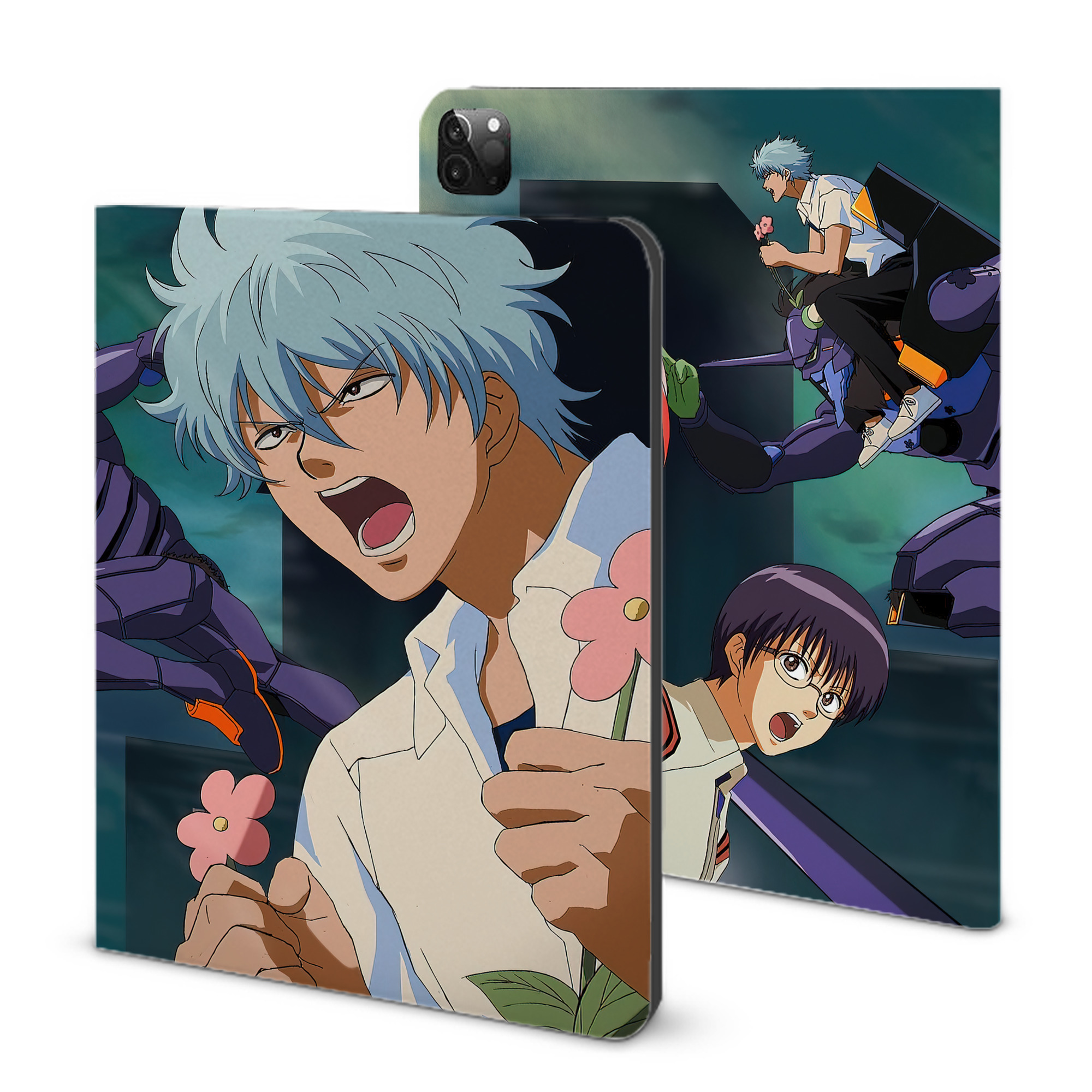 （画像用） ぎんたま 坂田銀時（さかたぎんとき） 神楽 志村新八（しむら しんぱち） GINTAMA Sakata Gintoki Kagura Shimura Shinpachi IPadケース ペンホルダー付き ブックスタイルデザイン